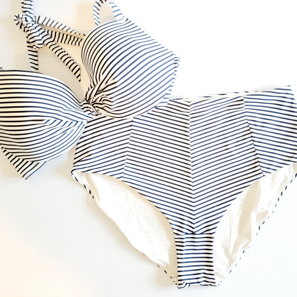 H&M Retro Bombshell High Waist Halter Neck Two Piece Bikini Sz 36C/12 - Picture 1 of 12